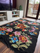 Vintage Black Floral Maramureș Wool Rug, 186x130 cm, view 11