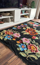 Vintage Black Floral Maramureș Wool Rug, 186x130 cm, view 12