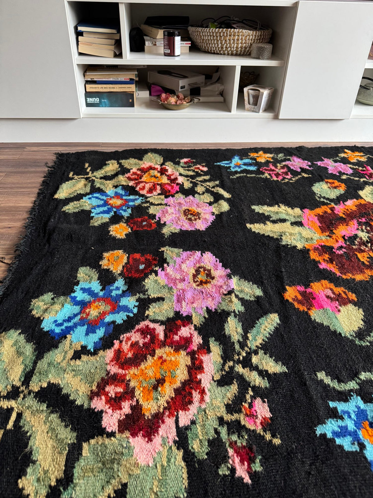 Vintage Black Floral Maramureș Wool Rug, 186x130 cm, view 13