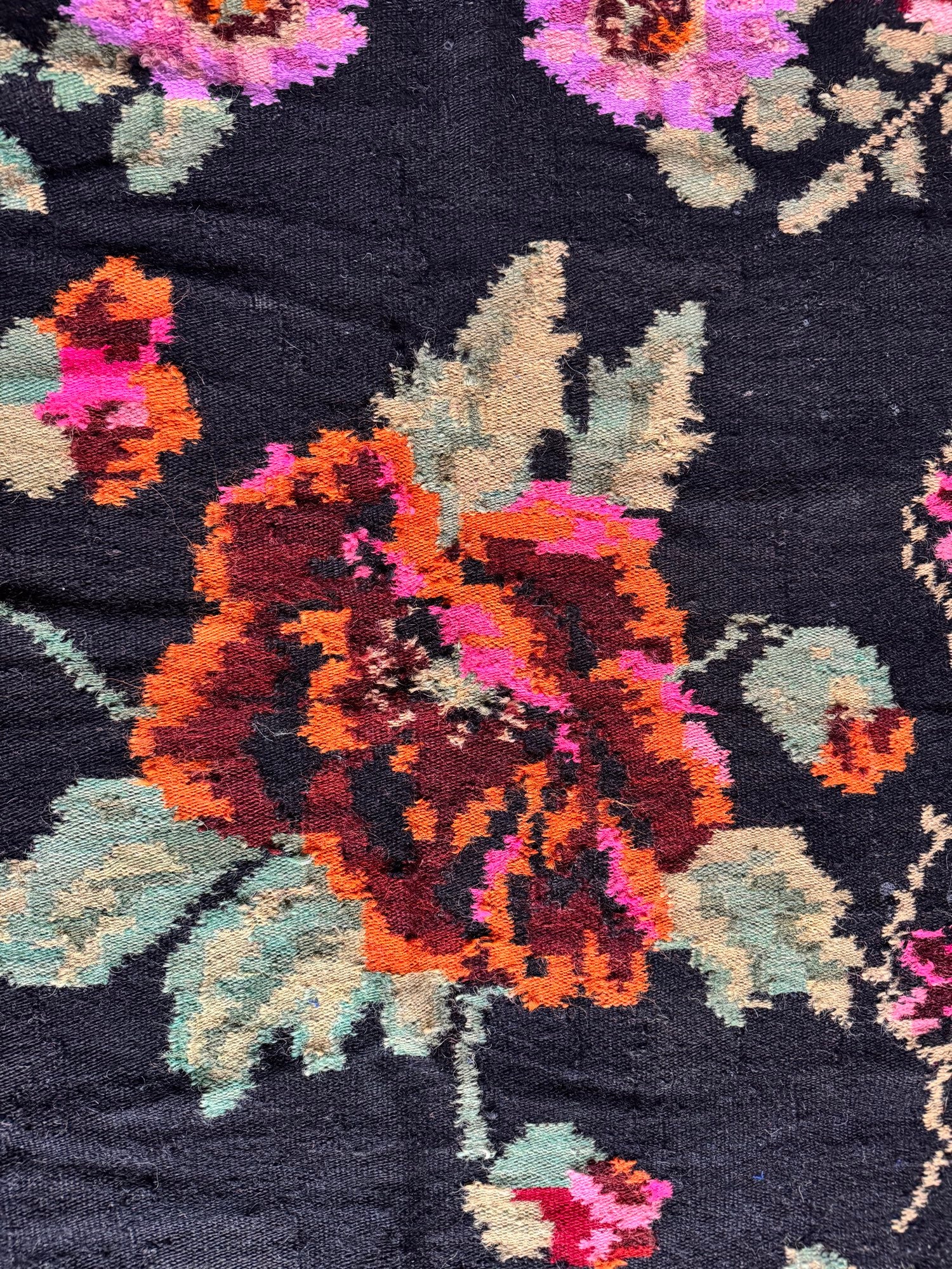 Vintage Black Floral Maramureș Wool Rug, 186x130 cm, view 14