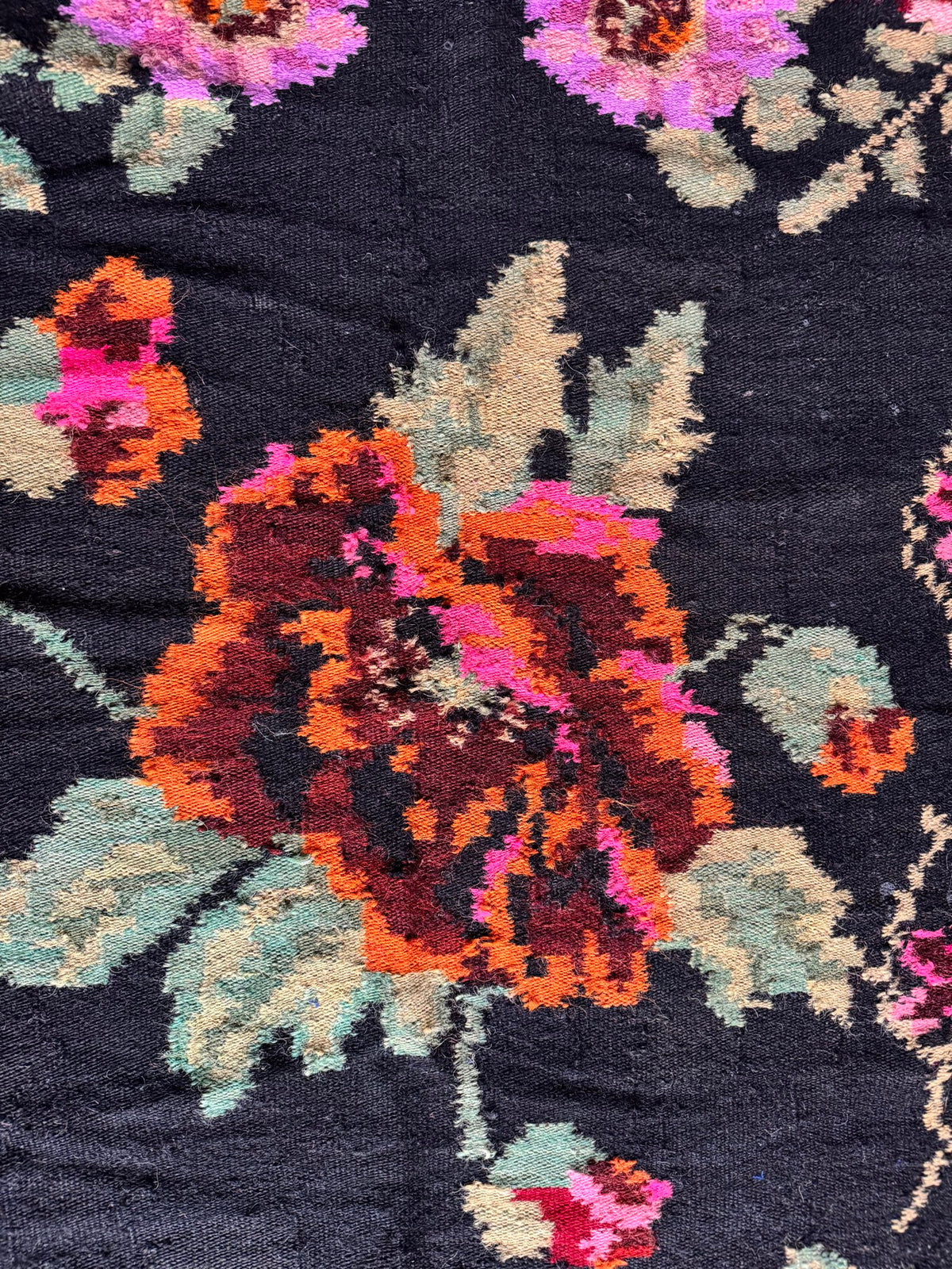 Vintage Black Floral Maramureș Wool Rug, 186x130 cm, view 14