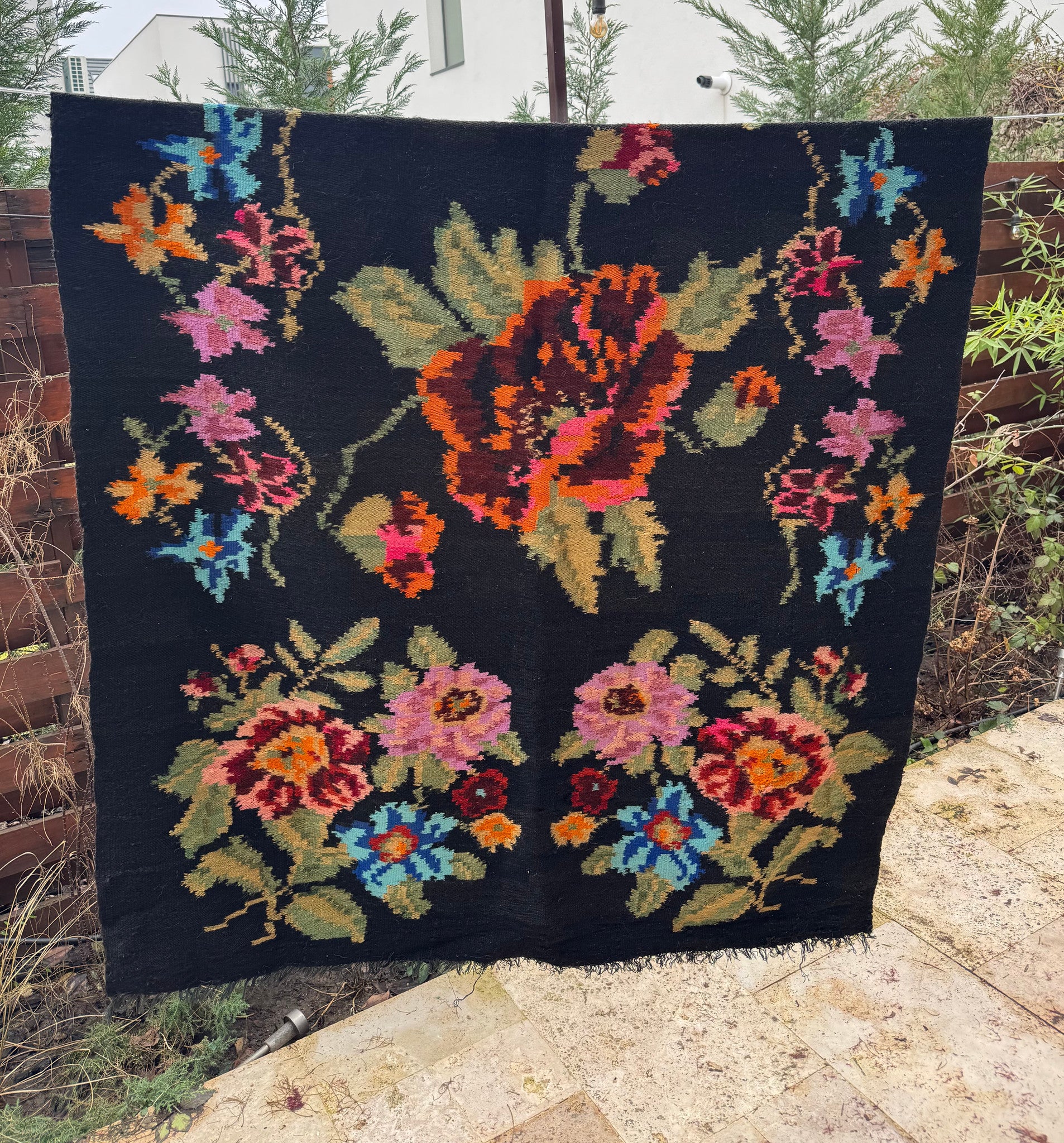 Vintage Black Floral Maramureș Wool Rug, 186x130 cm, view 2