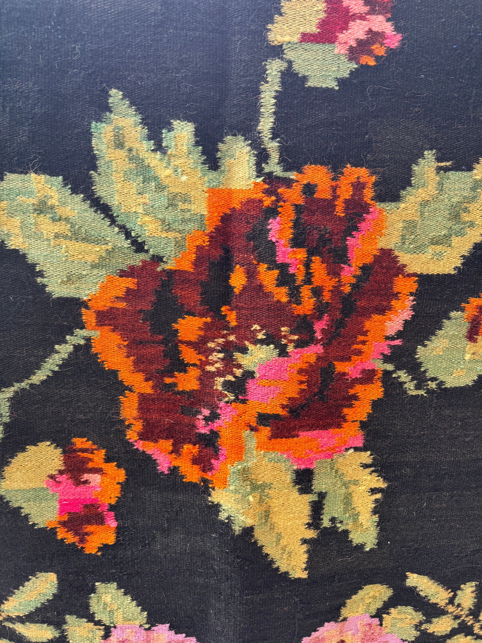 Vintage Black Floral Maramureș Wool Rug, 186x130 cm, view 6