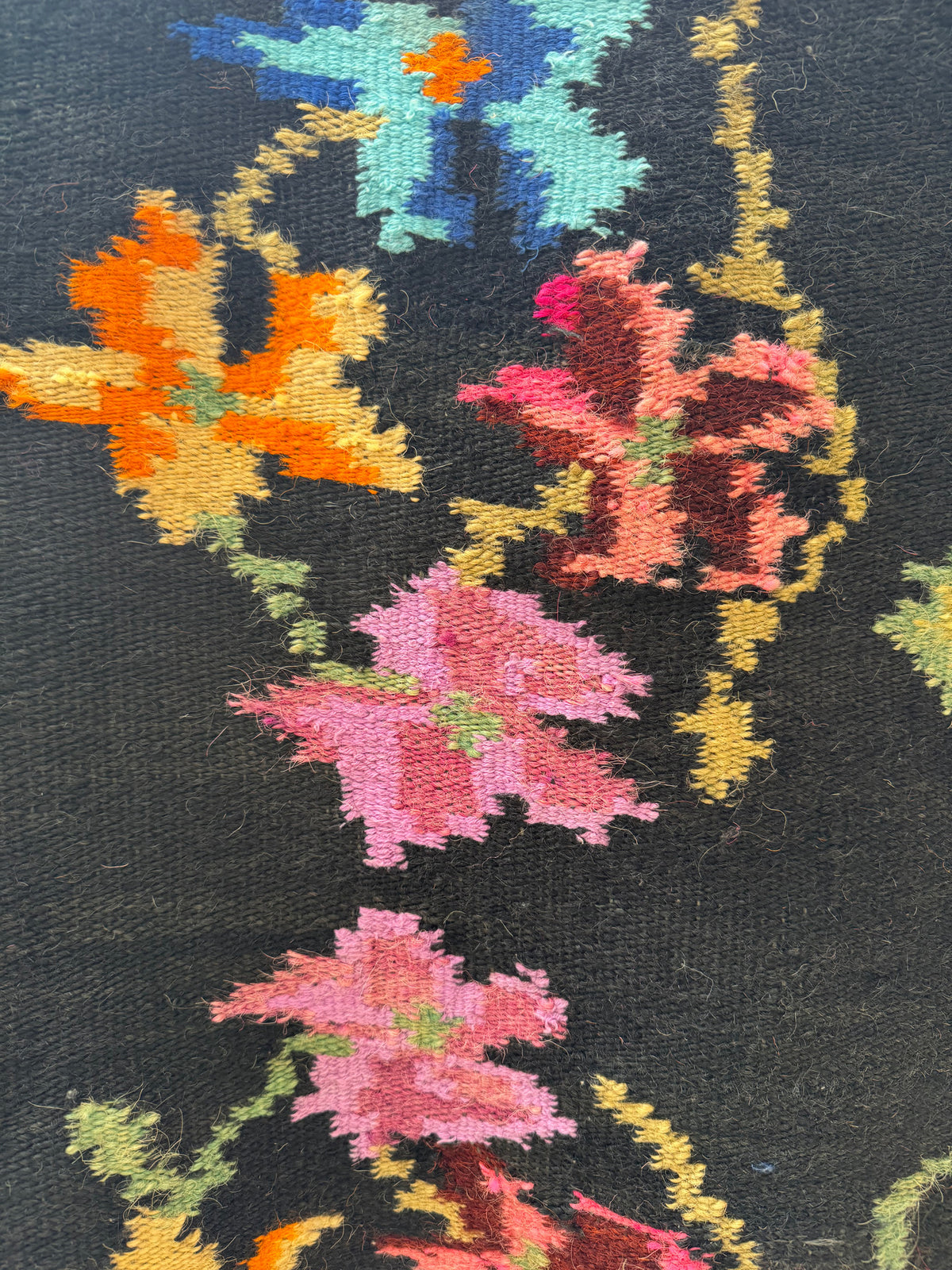 Vintage Black Floral Maramureș Wool Rug, 186x130 cm, view 7