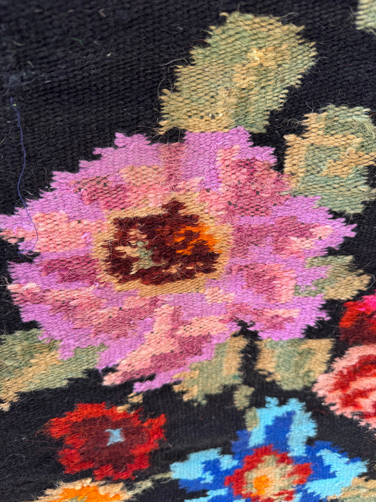 Vintage Black Floral Maramureș Wool Rug, 186x130 cm, view 8