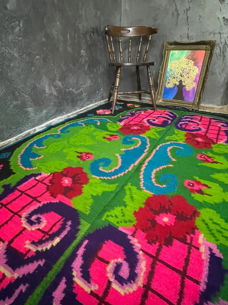 Handwoven Floral Maramureș Wool Kilim Rug, 226x168 cm, view 10