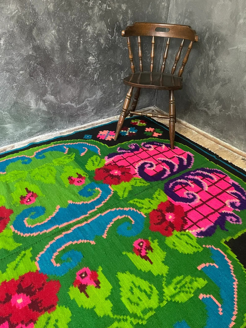 Handwoven Floral Maramureș Wool Kilim Rug, 226x168 cm, view 11