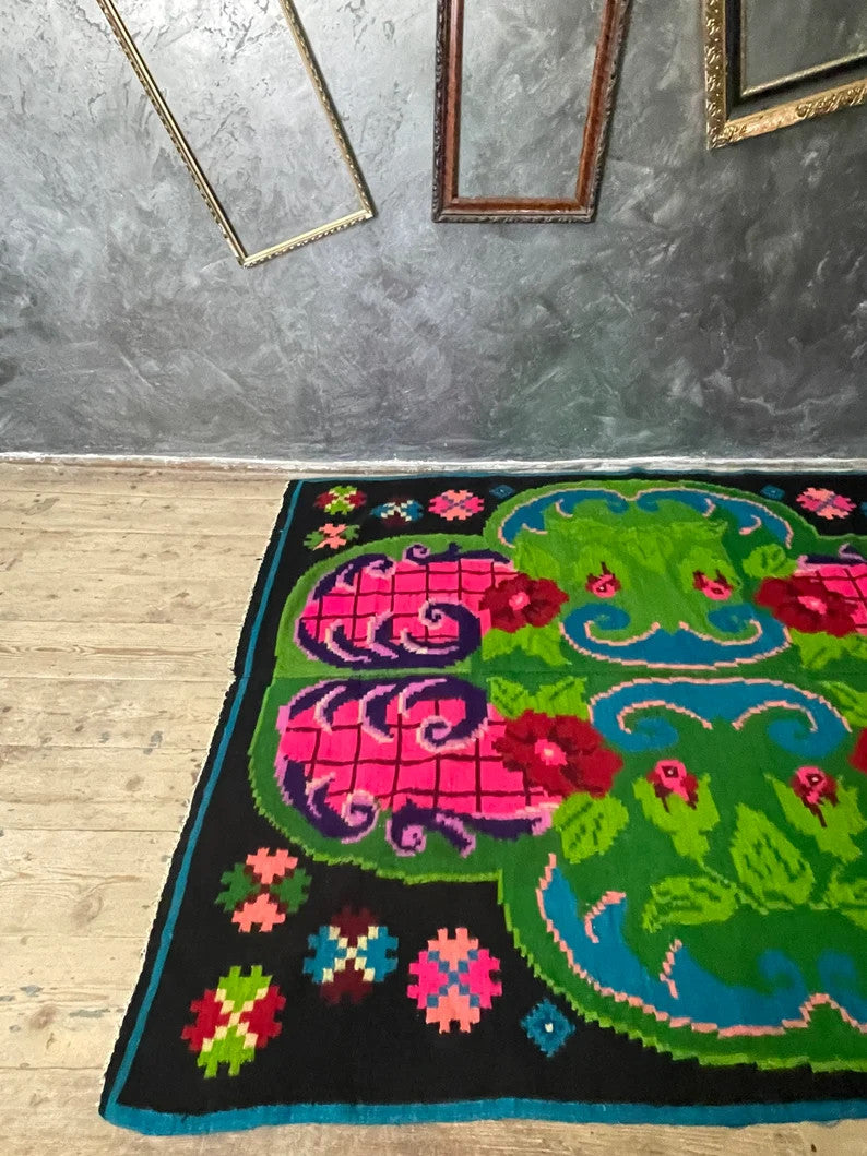 Handwoven Floral Maramureș Wool Kilim Rug, 226x168 cm, view 12