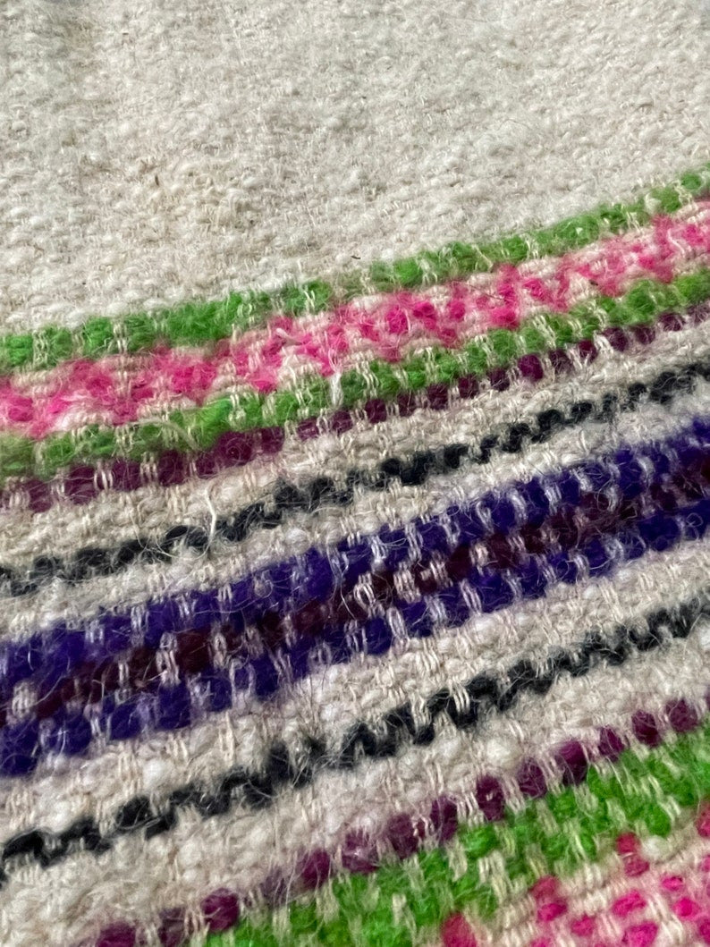 Handwoven White Striped Maramureș Wool Rug, 227x134 cm, view 9
