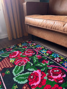 Vintage Black Floral Moldavian Wool Runner Rug, 215x95 cm, view 2