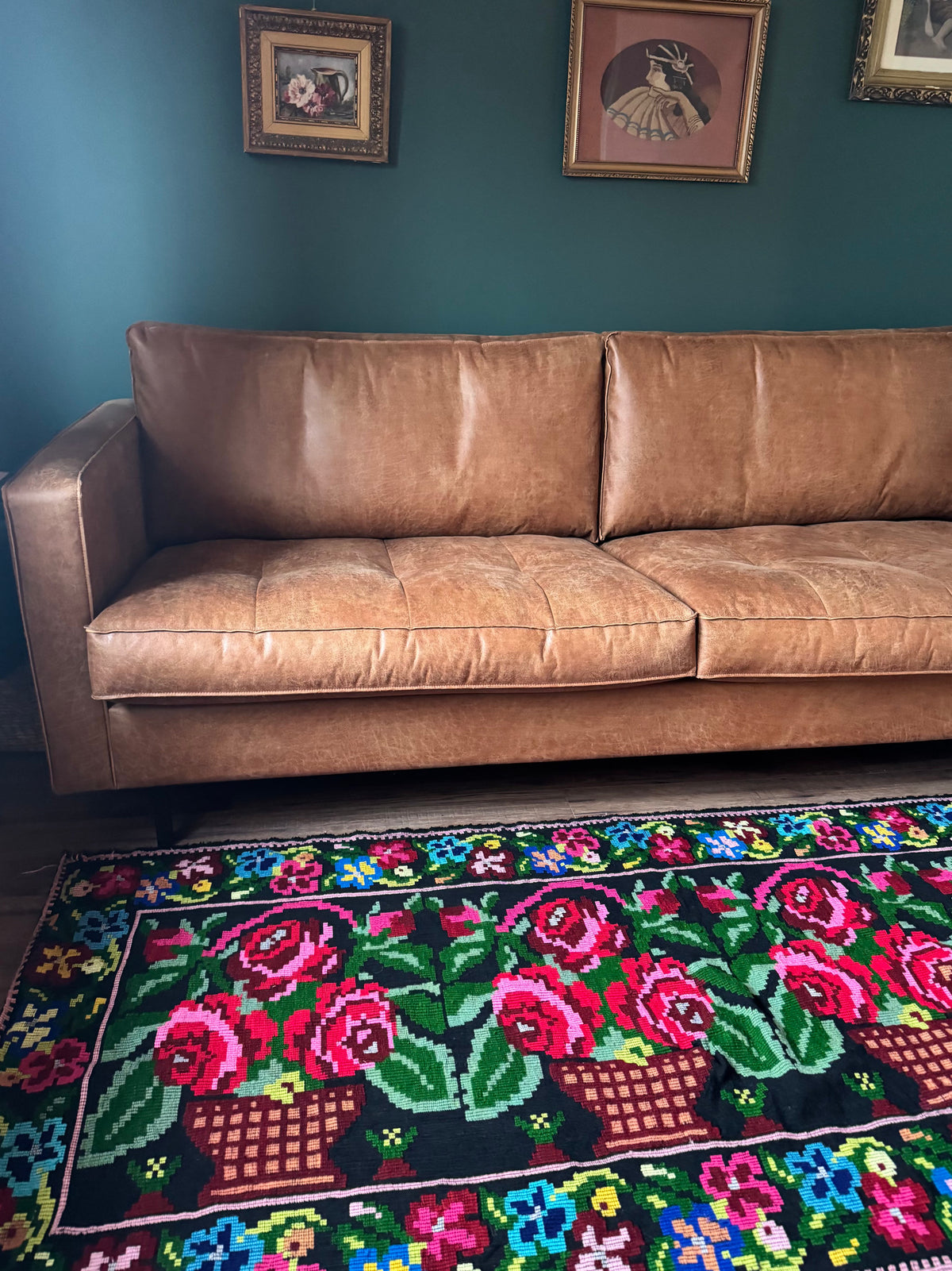 Vintage Black Floral Moldavian Wool Runner Rug, 215x95 cm, view 3