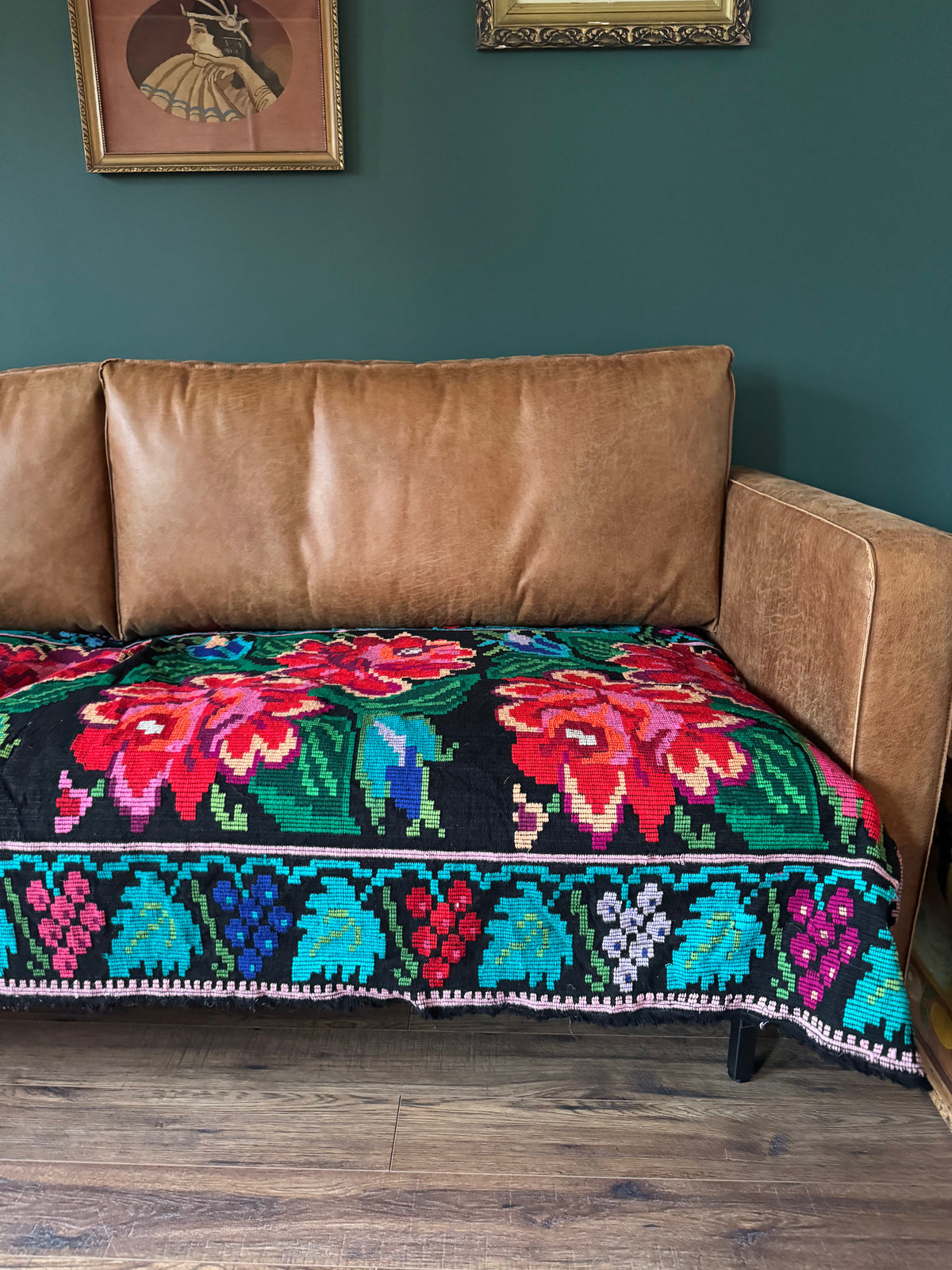 Vintage Black Floral Moldavian Wool Runner Rug, 228x100 cm, view 12