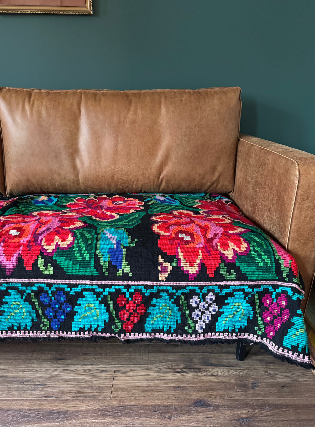 Vintage Black Floral Moldavian Wool Runner Rug, 228x100 cm, view 2