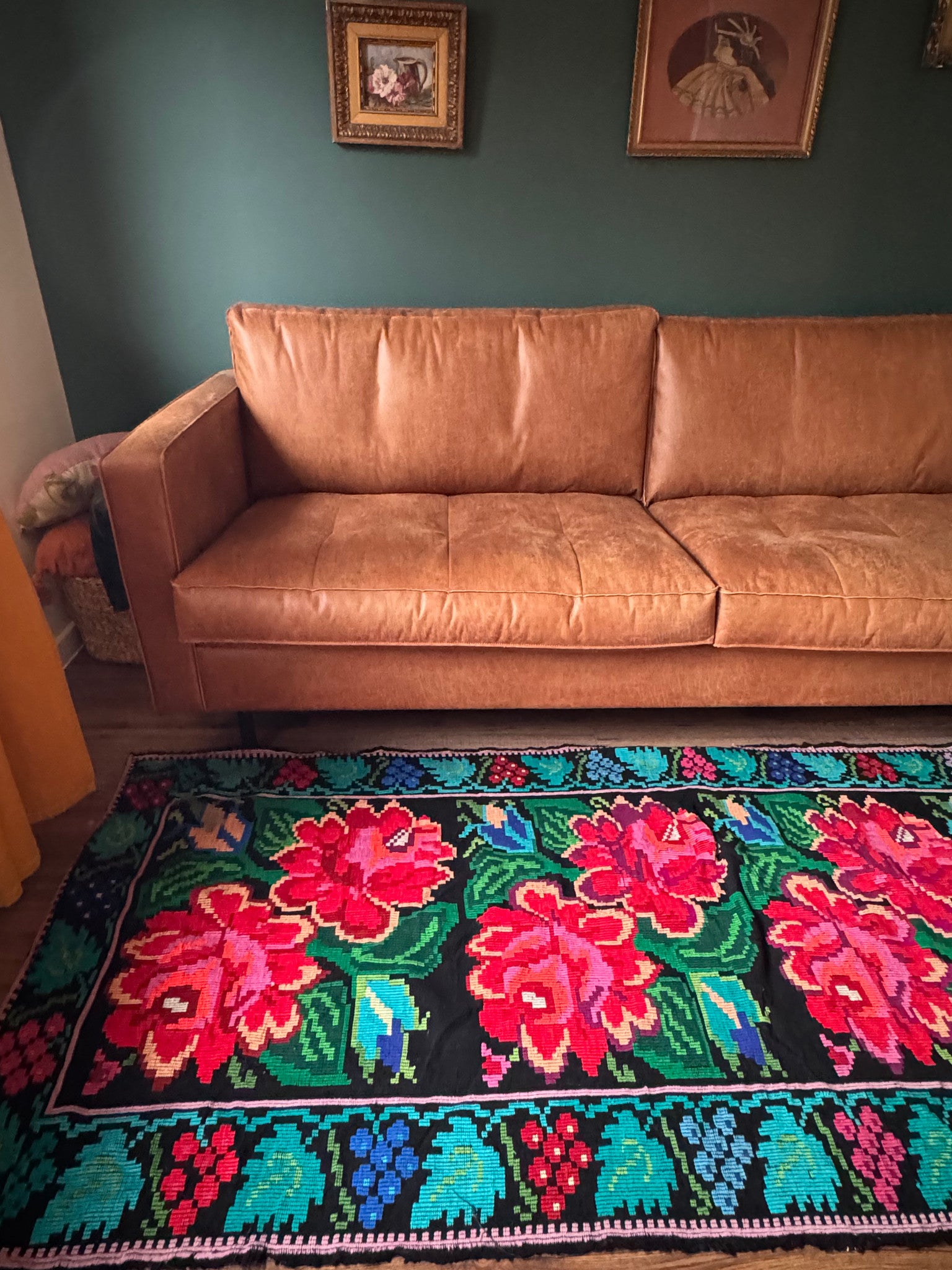 Vintage Black Floral Moldavian Wool Runner Rug, 228x100 cm, view 3