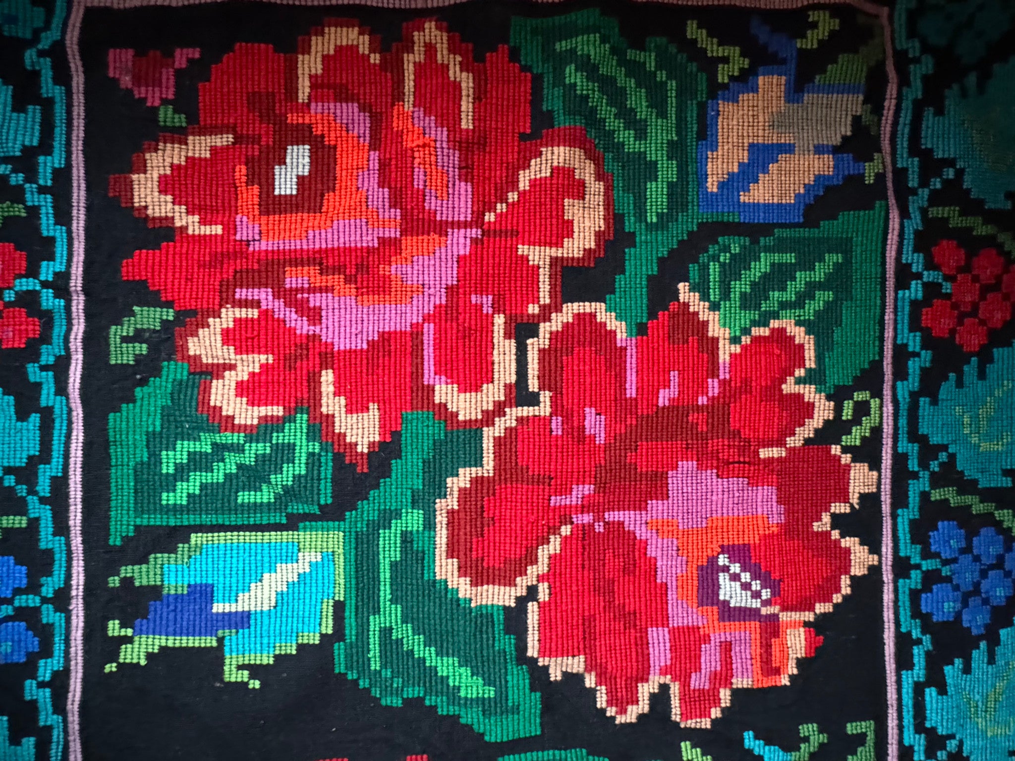 Vintage Black Floral Moldavian Wool Runner Rug, 228x100 cm, view 5