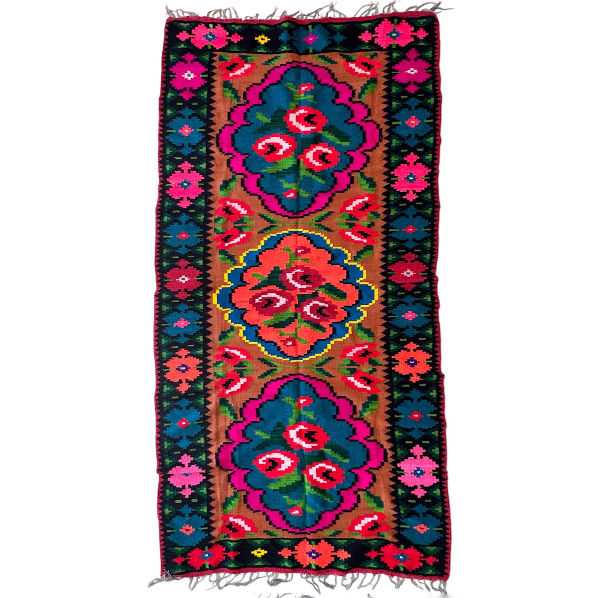 Handwoven Floral Moldavian Wool Kilim Runner, 275x115 cm