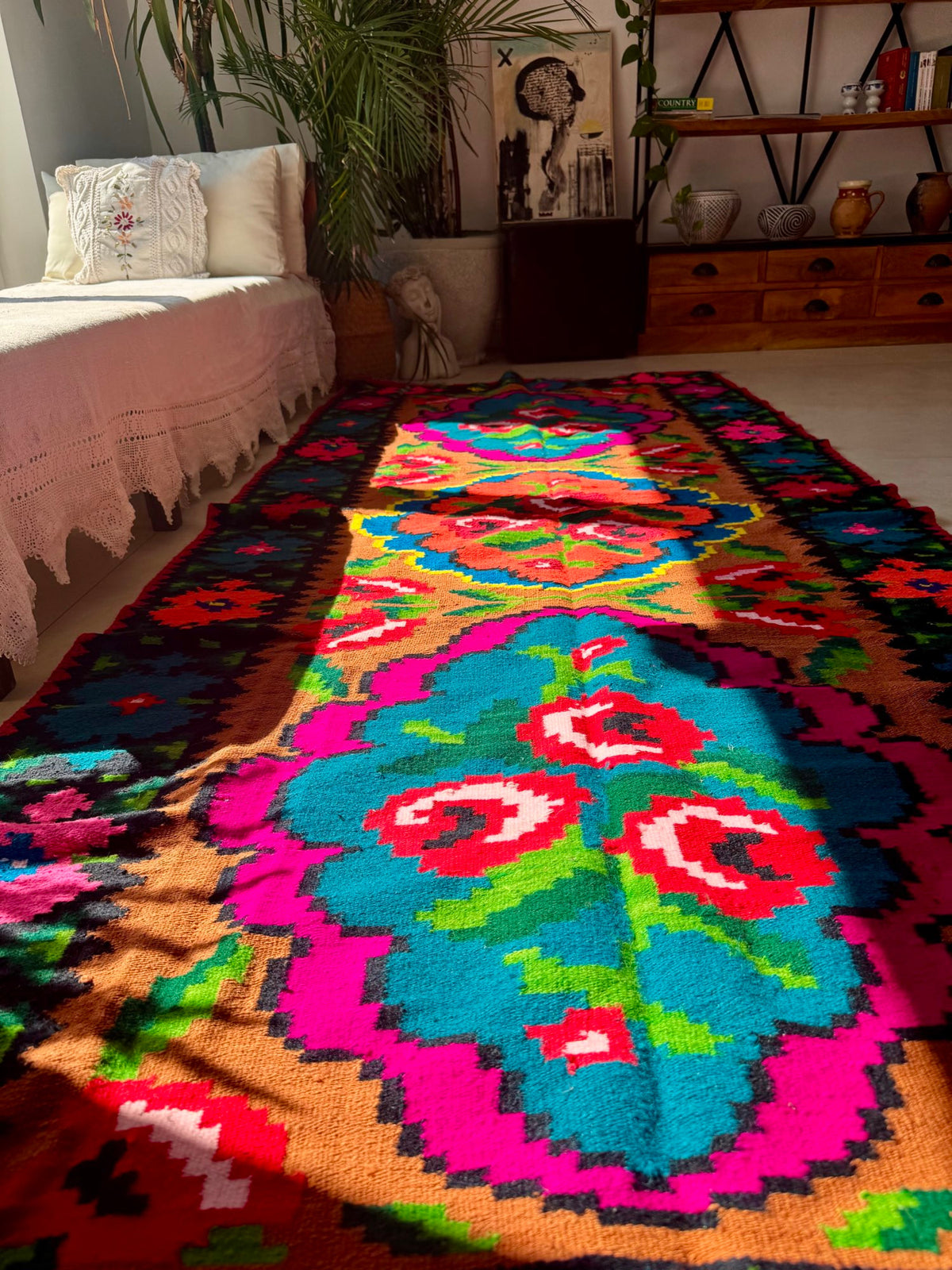 Handwoven Floral Moldavian Wool Kilim Runner, 275x115 cm, view 13