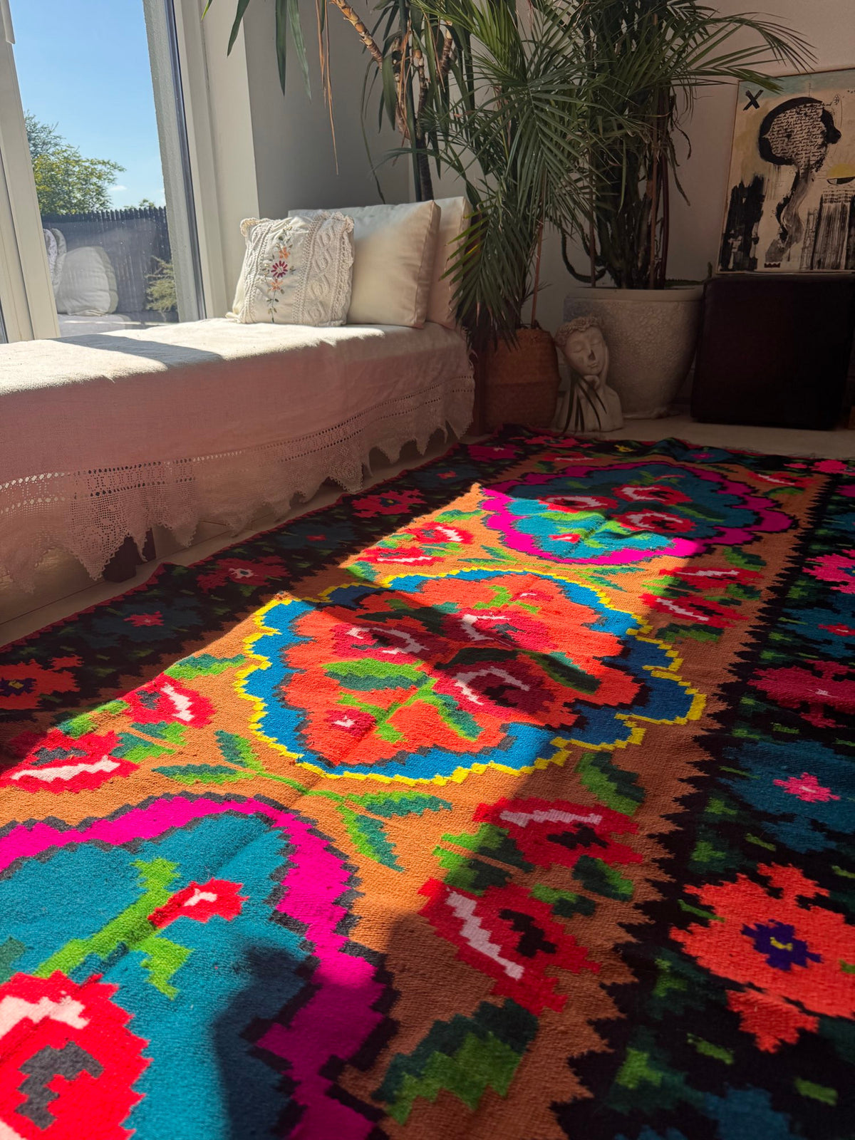 Handwoven Floral Moldavian Wool Kilim Runner, 275x115 cm, view 15