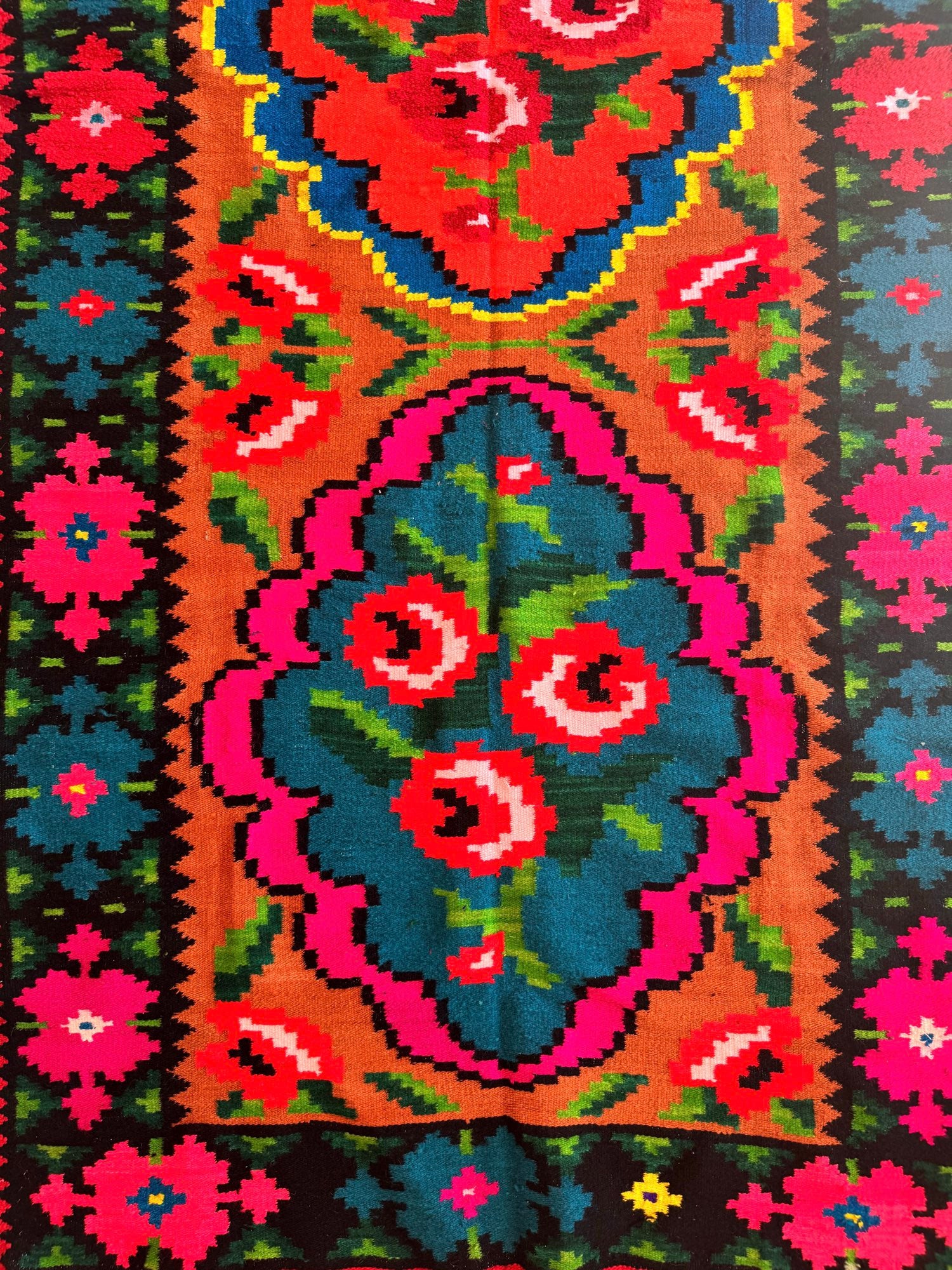 Handwoven Floral Moldavian Wool Kilim Runner, 275x115 cm, view 7