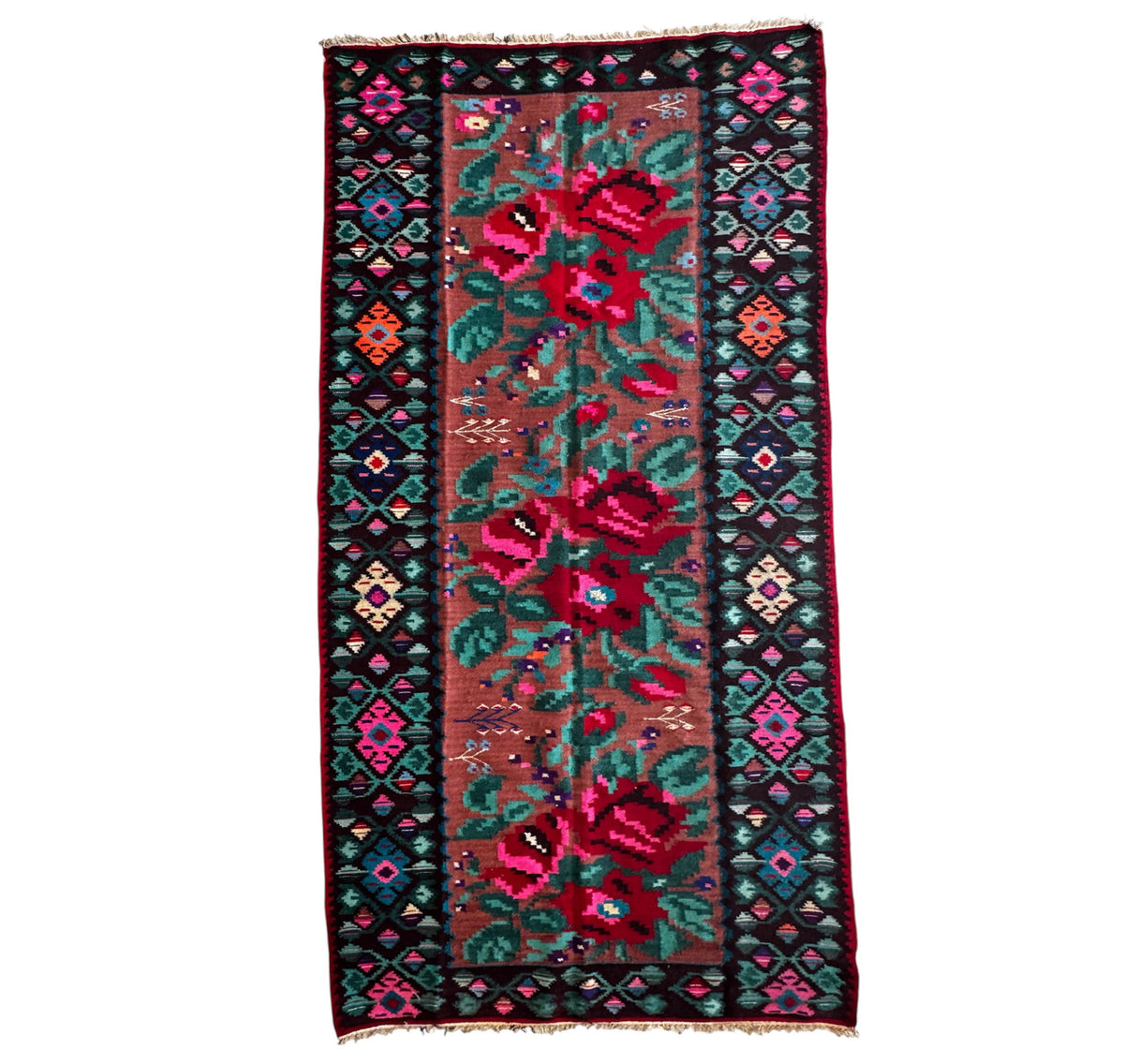 Handwoven Floral Moldavian Wool Rug, 260x125 cm