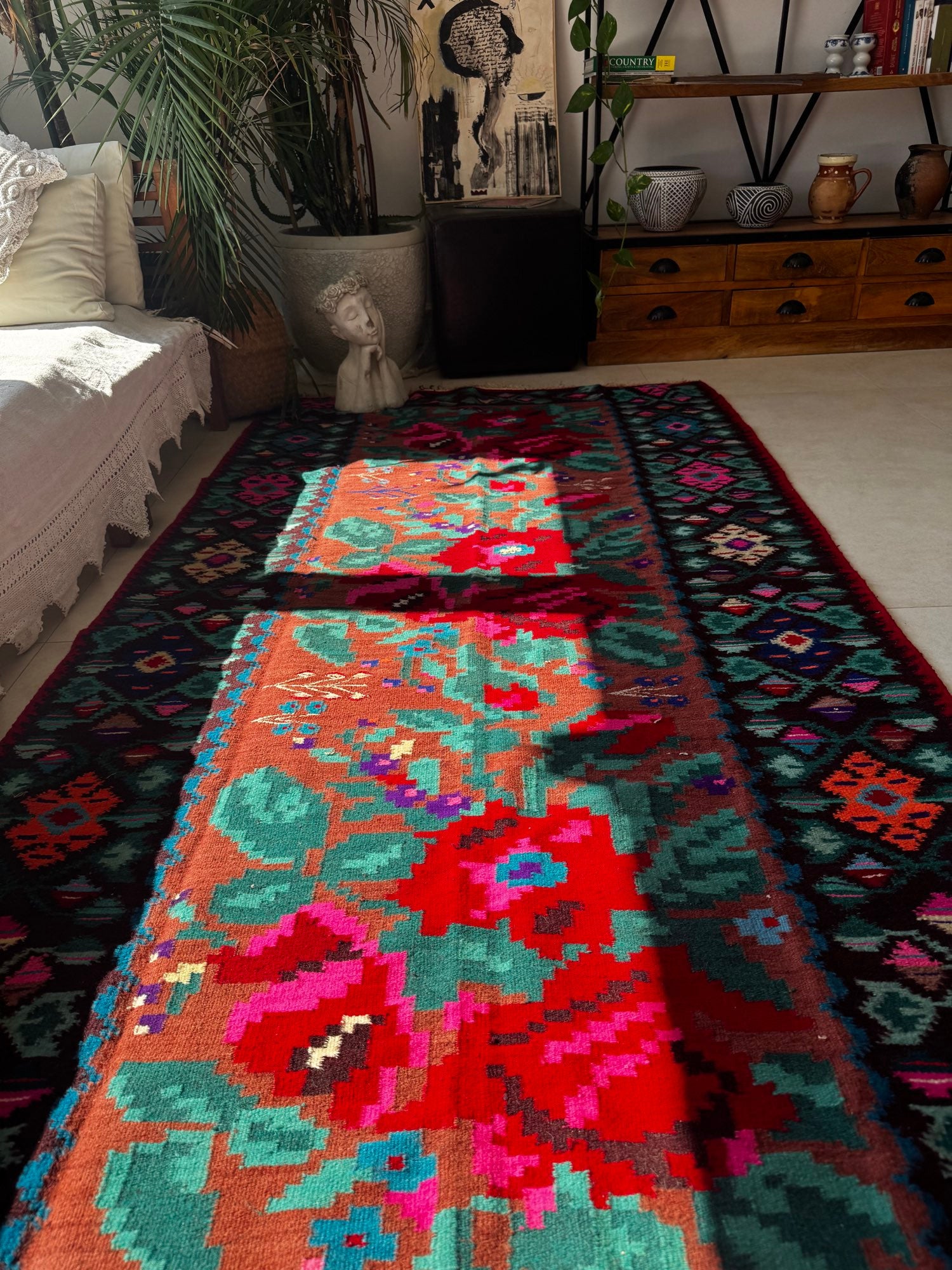 Handwoven Floral Moldavian Wool Rug, 260x125 cm, view 12