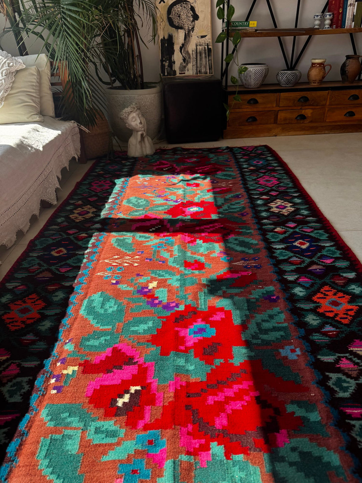 Handwoven Floral Moldavian Wool Rug, 260x125 cm, view 12