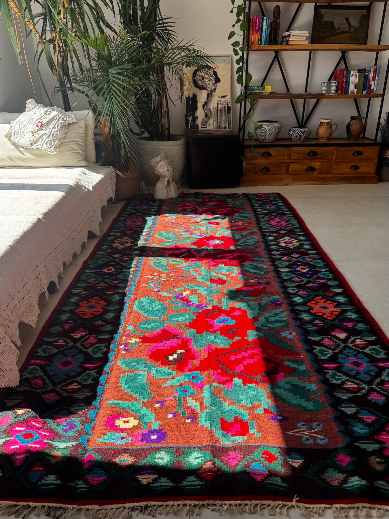Handwoven Floral Moldavian Wool Rug, 260x125 cm, view 13