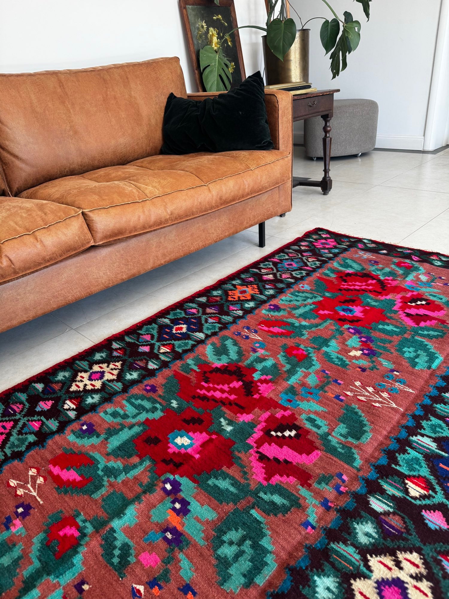 Handwoven Floral Moldavian Wool Rug, 260x125 cm, view 14