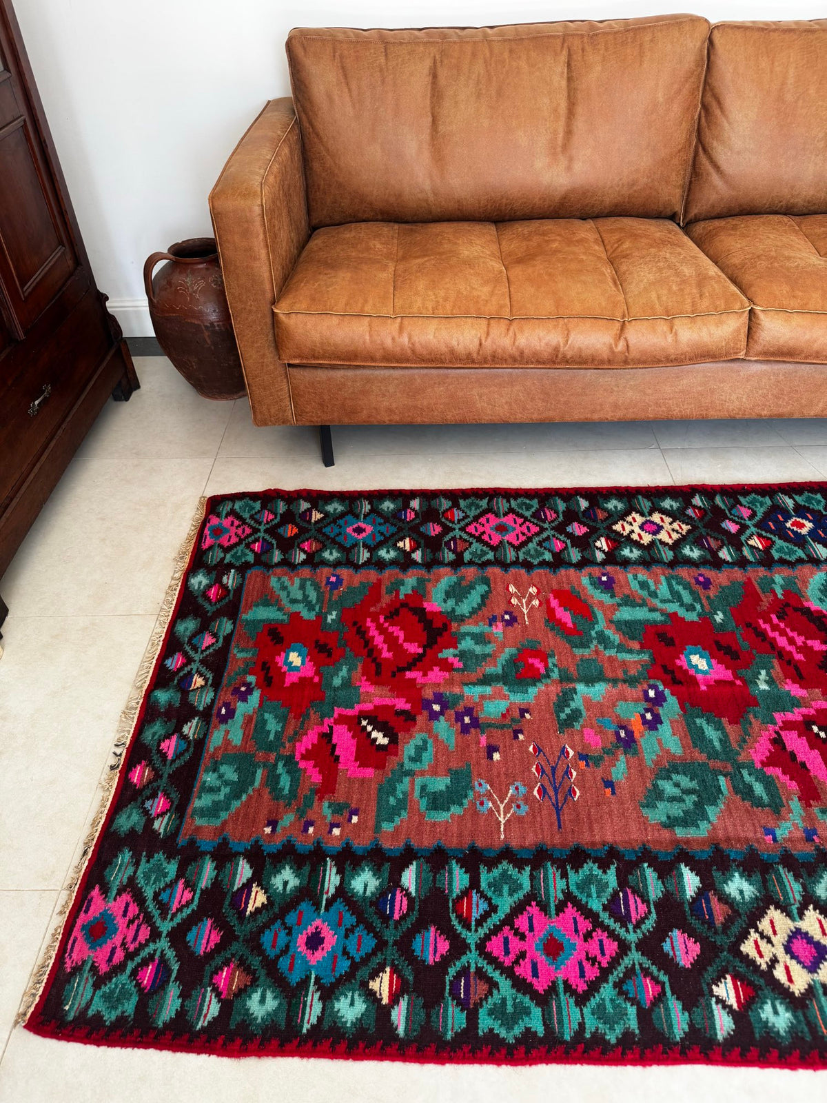 Handwoven Floral Moldavian Wool Rug, 260x125 cm, view 15