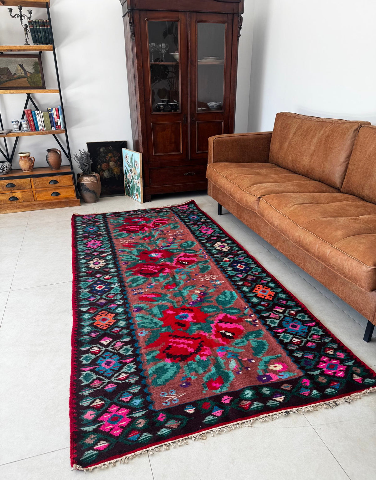 Handwoven Floral Moldavian Wool Rug, 260x125 cm, view 4