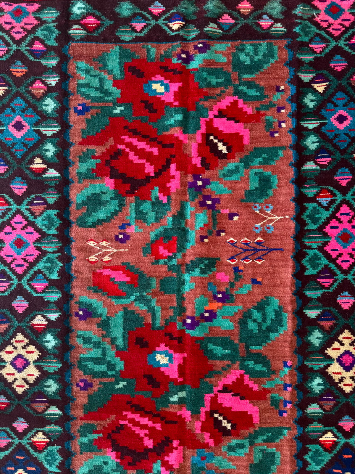 Handwoven Floral Moldavian Wool Rug, 260x125 cm, view 6