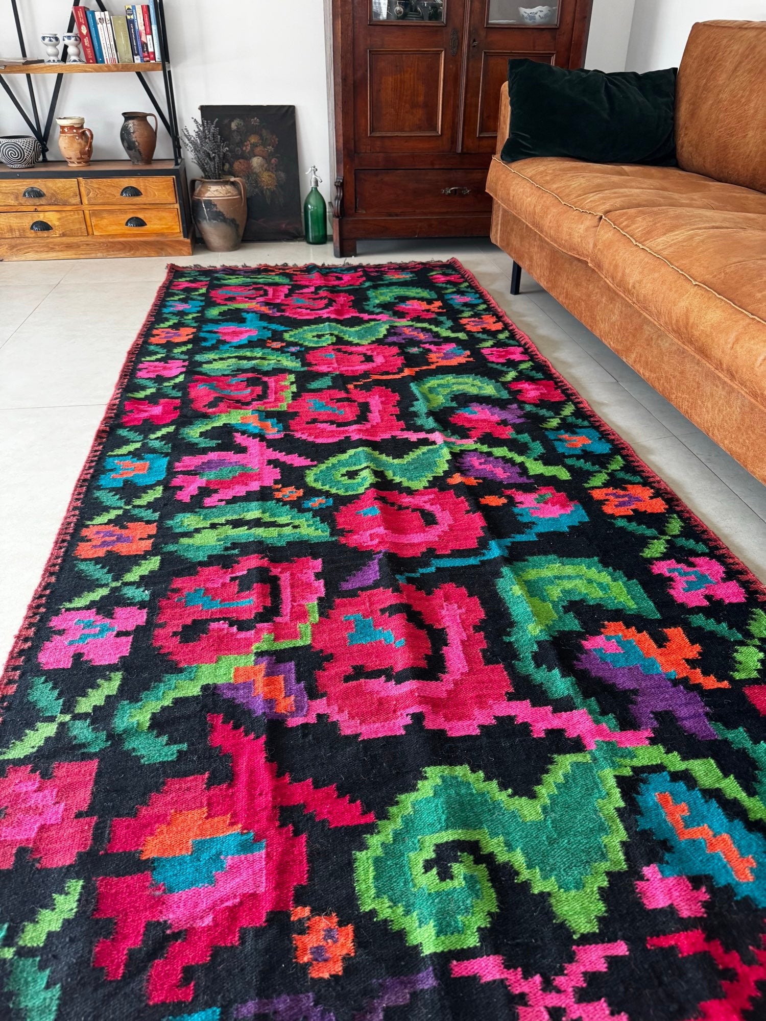 Handwoven Floral Moldavian Wool Runner Rug, 290x125 cm, view 13