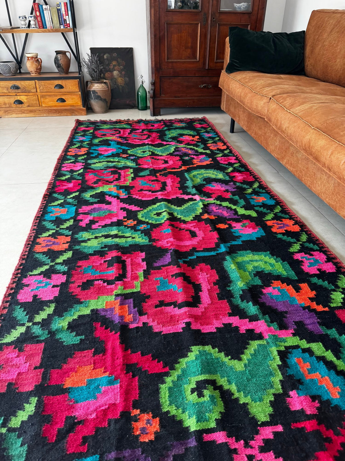 Handwoven Floral Moldavian Wool Runner Rug, 290x125 cm, view 13