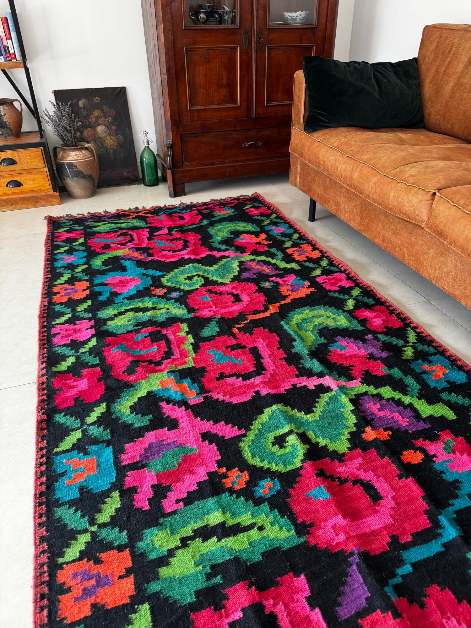 Handwoven Floral Moldavian Wool Runner Rug, 290x125 cm, view 15