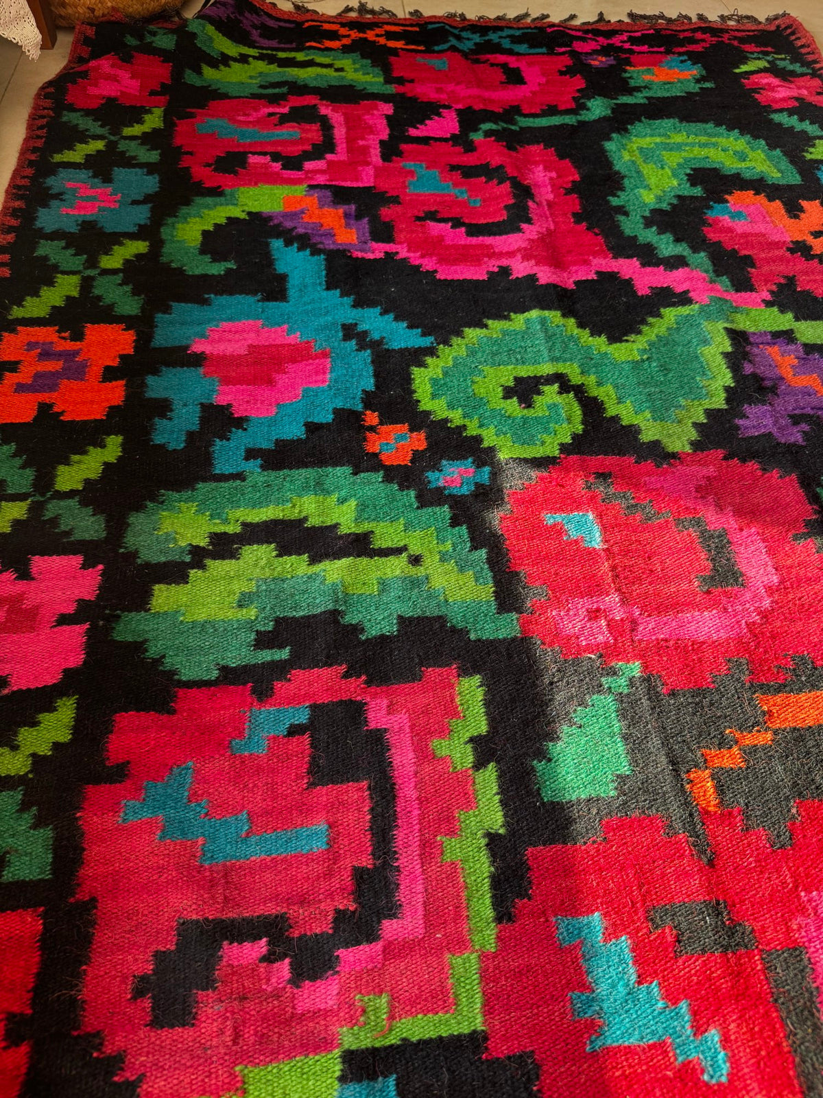 Handwoven Floral Moldavian Wool Runner Rug, 290x125 cm, view 2