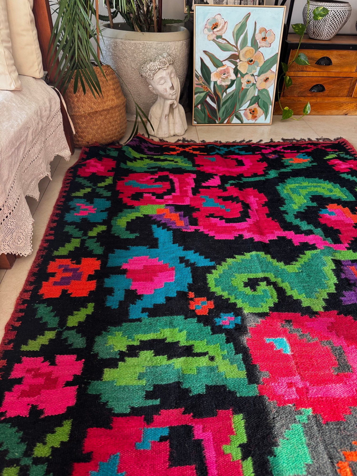 Handwoven Floral Moldavian Wool Runner Rug, 290x125 cm, view 3