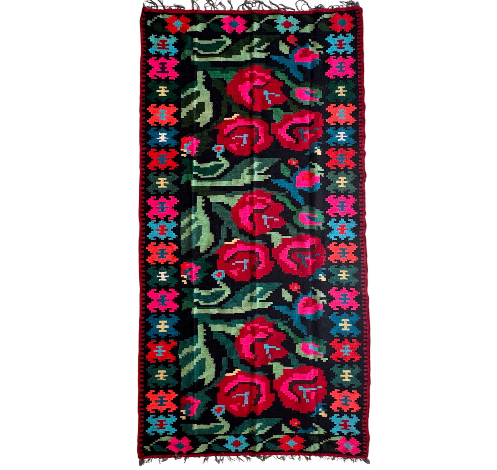 Handwoven Floral Moldavian Wool Runner Rug, 260x115 cm