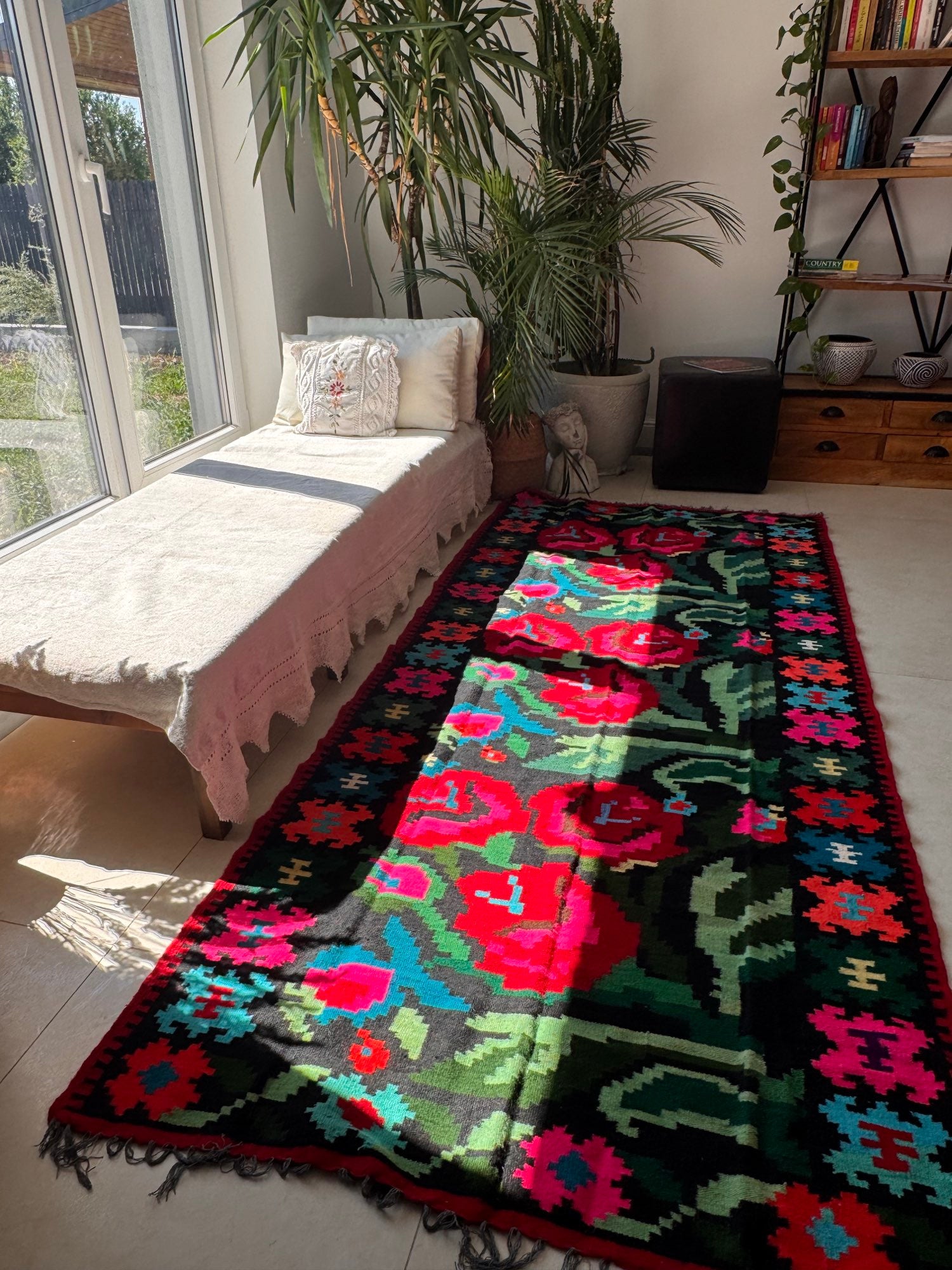 Handwoven Floral Moldavian Wool Runner Rug, 260x115 cm, view 15