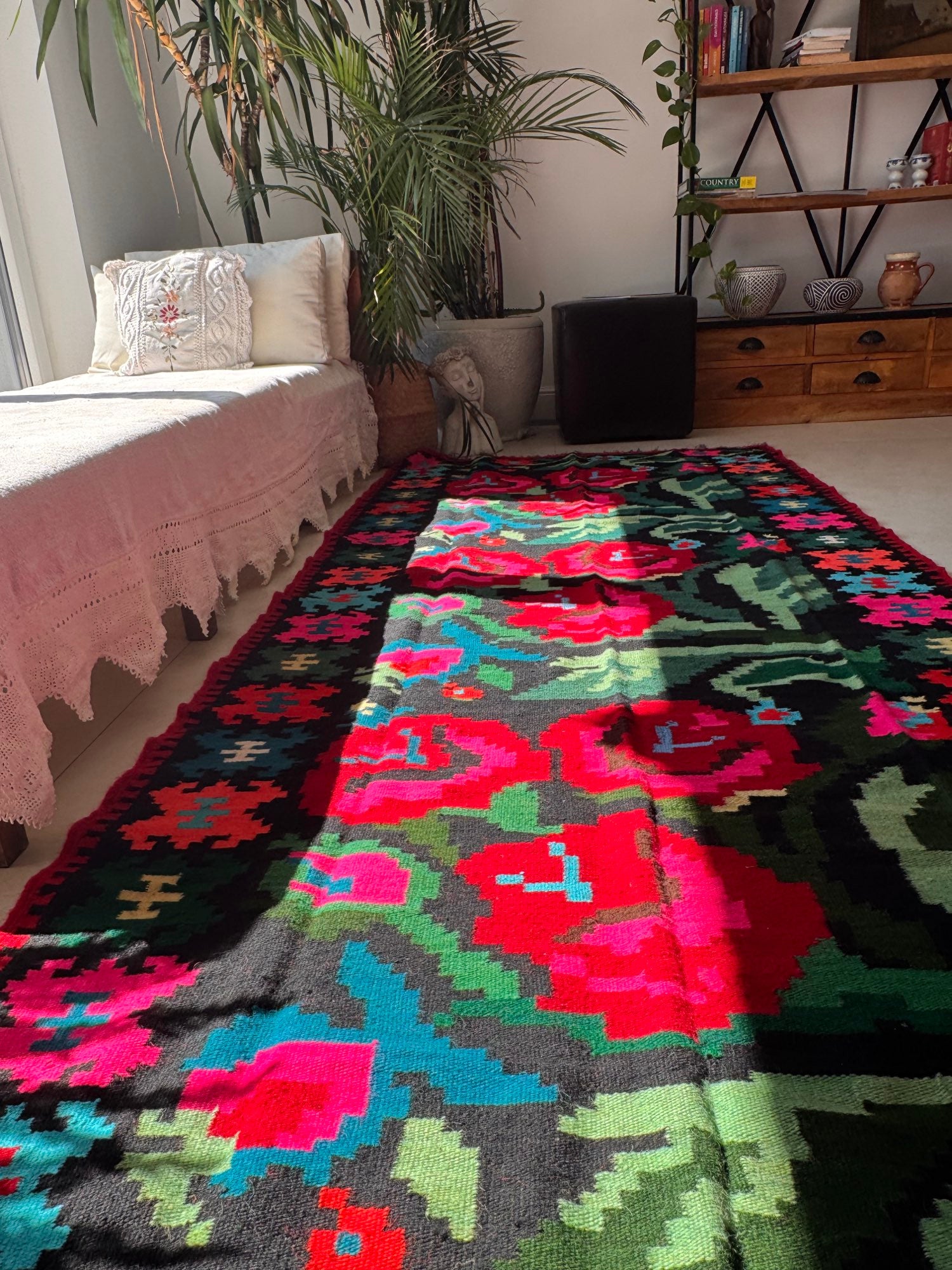 Handwoven Floral Moldavian Wool Runner Rug, 260x115 cm, view 2