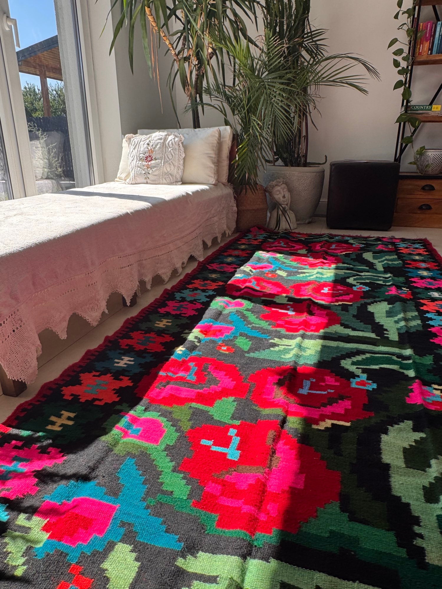 Handwoven Floral Moldavian Wool Runner Rug, 260x115 cm, view 4