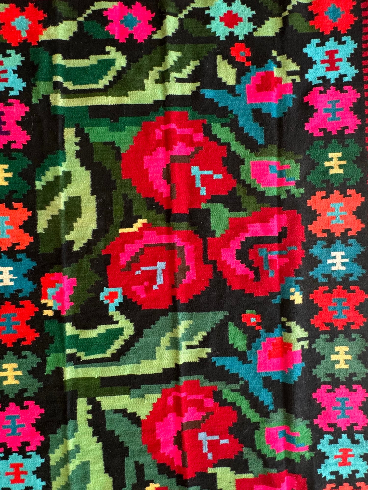 Handwoven Floral Moldavian Wool Runner Rug, 260x115 cm, view 7