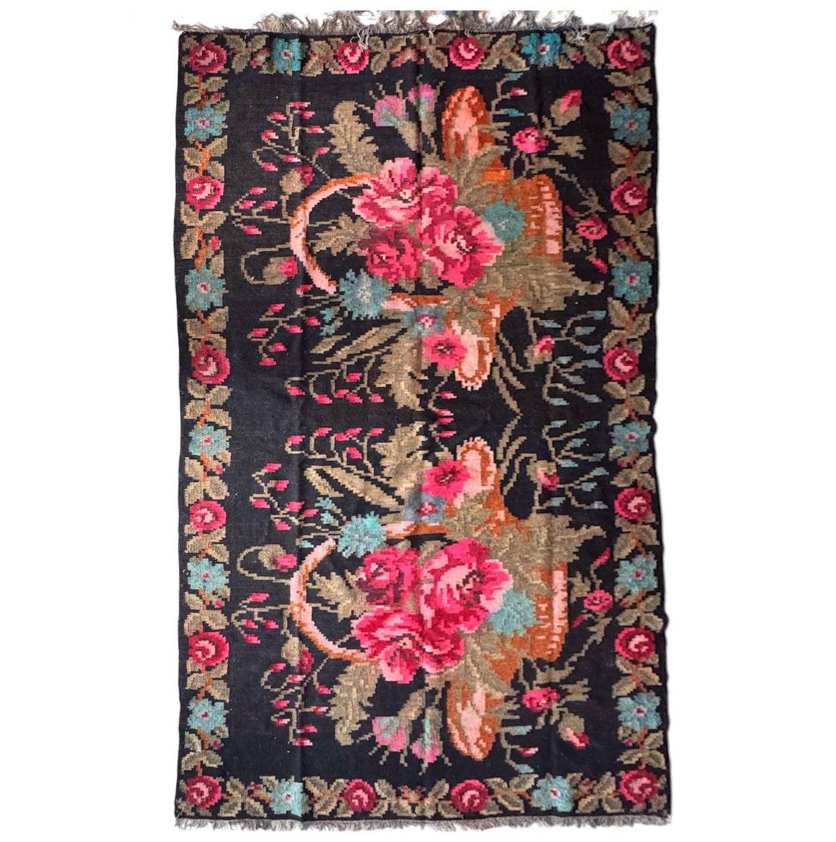 Old Floral Bessarabian Wool Rug, 290x180 cm