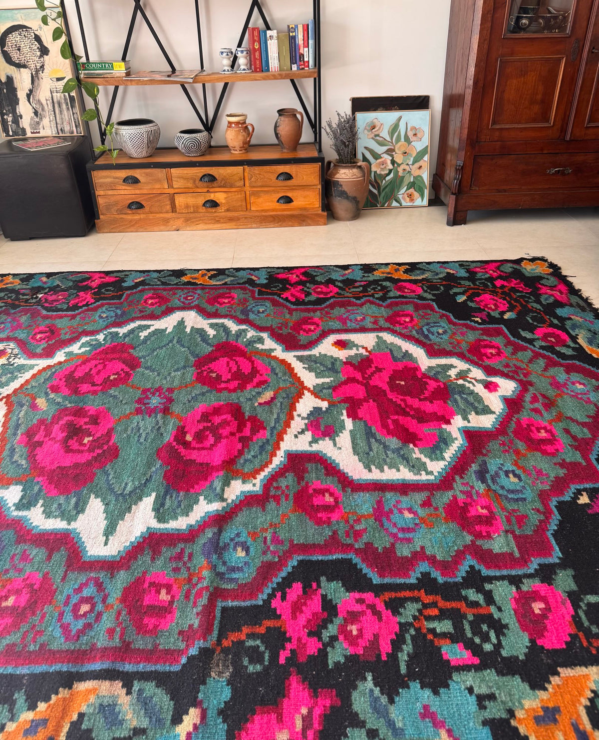Old Floral Bessarabian Wool Rug, 300x200 cm, view 15