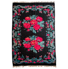 Old Black Floral Bessarabian Wool Rug, 345x187 cm
