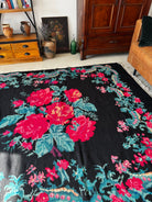 Old Black Floral Bessarabian Wool Rug, 345x187 cm, view 13