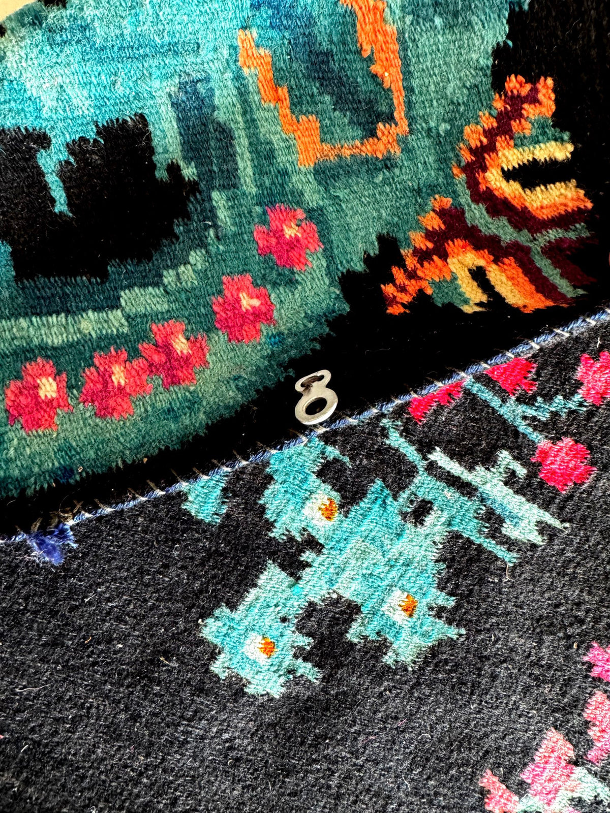 Old Black Floral Bessarabian Wool Rug, 345x187 cm, view 15