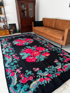 Old Black Floral Bessarabian Wool Rug, 345x187 cm, view 2