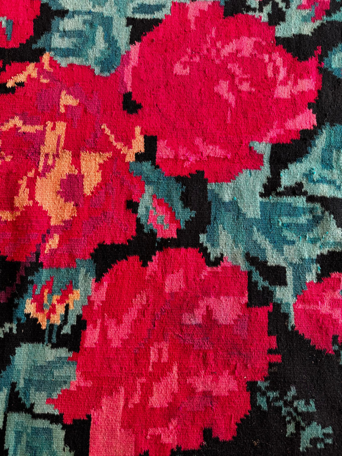Old Black Floral Bessarabian Wool Rug, 345x187 cm, view 4