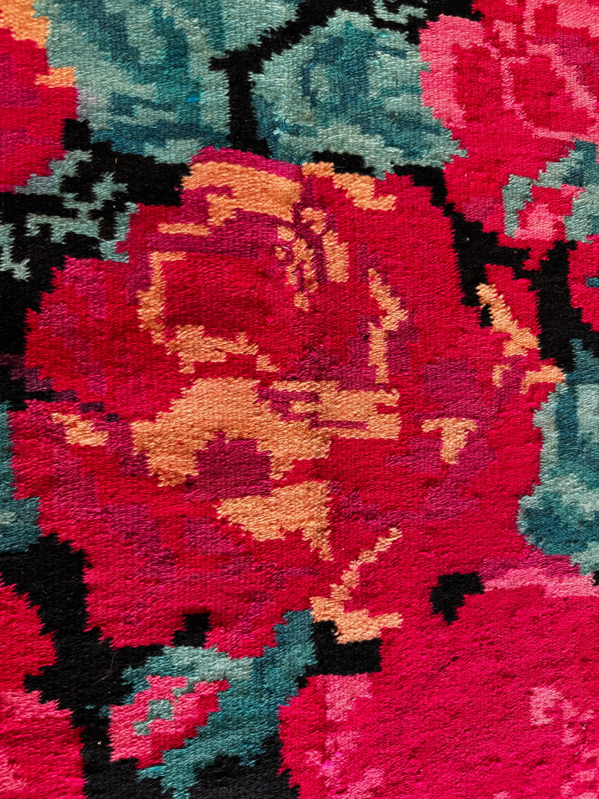Old Black Floral Bessarabian Wool Rug, 345x187 cm, view 6