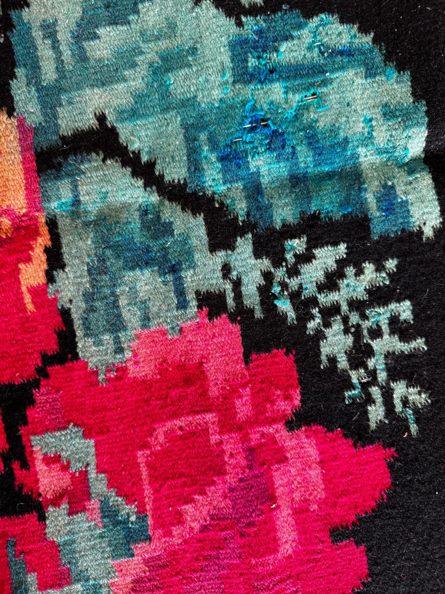 Old Black Floral Bessarabian Wool Rug, 345x187 cm, view 7